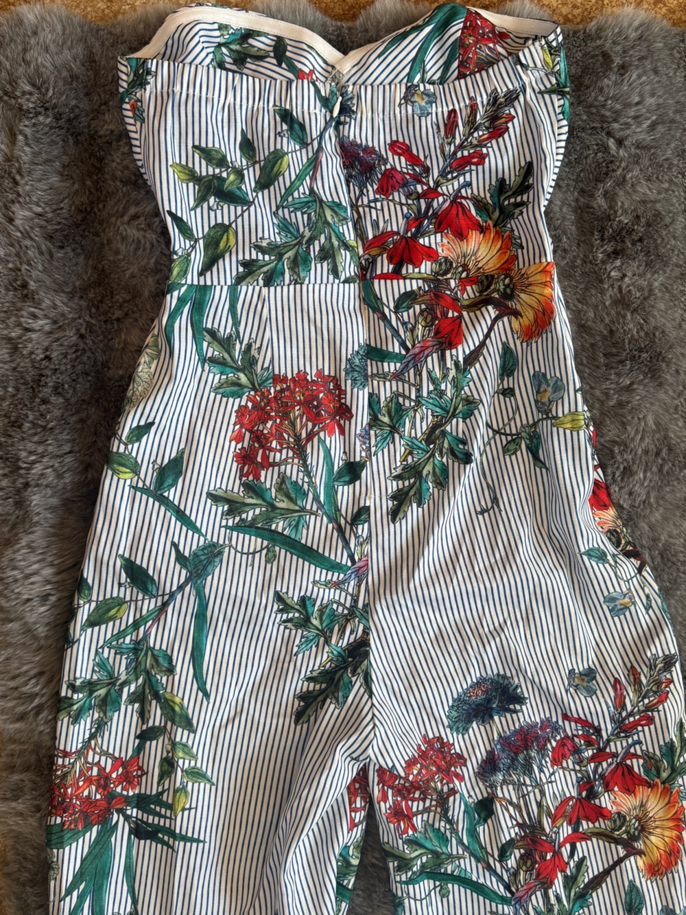 Wide-Leg Floral Striped Jumpsuit in White with Multicolor Print - Picture 5 of 5